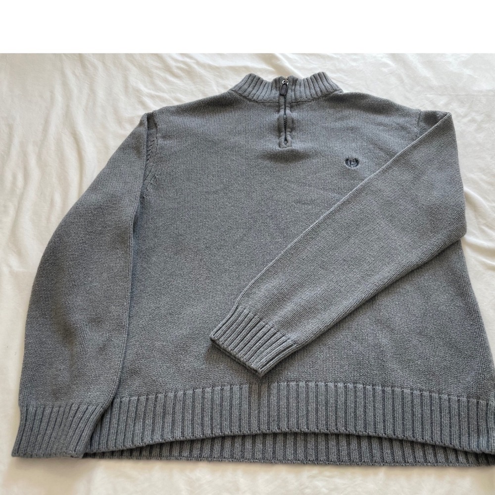 Chaps Mens Quarter Zip Sweater Gray Cotton Knit Mock Neck Pullover Large